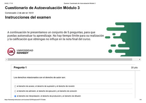 Examen Cuestionario De Autoevaluaci N M Dulo Cuestionario De