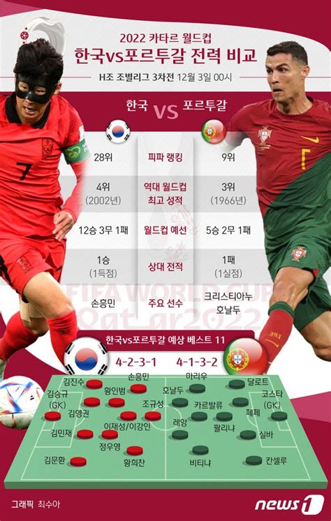 오늘의 그래픽 카타르 월드컵 한국vs포르투갈 전력 비교 네이트 스포츠