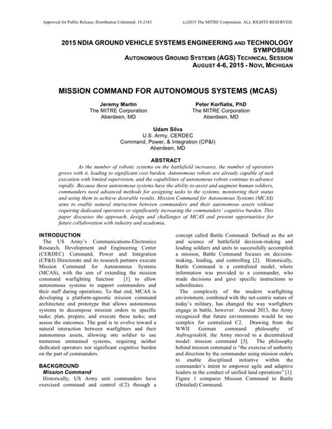 Pdf Mission Command For Autonomous Systems Mcas