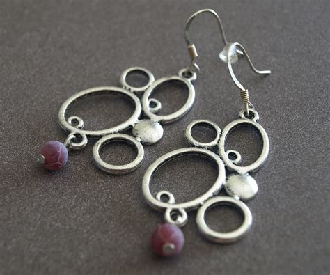 Dangle Earrings Abstract Metal And Fuchsia Agate Earrings On Luulla