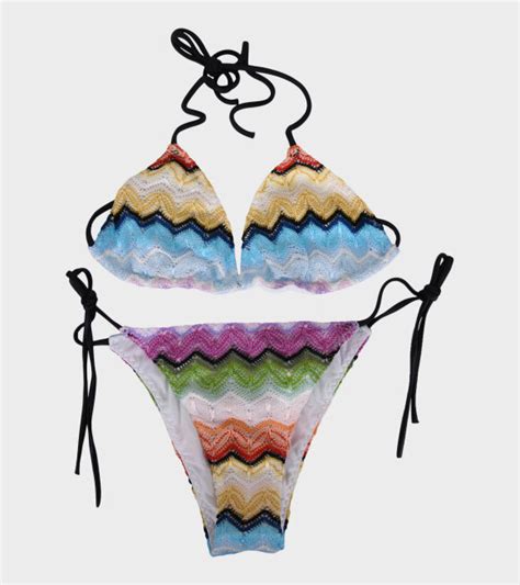 Dr Adams Missoni Zig Zag Triangle Bikini Black Multicolor