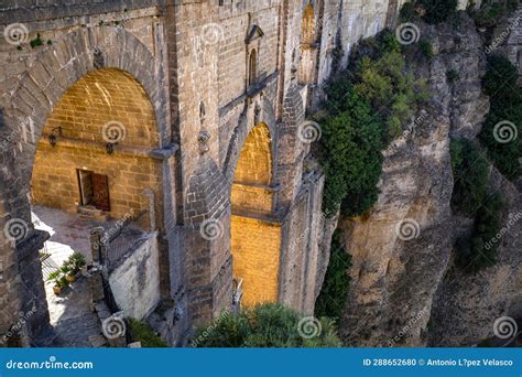 Detail View Of The Arches Of The New Bridge Of Ronda Malaga Stock