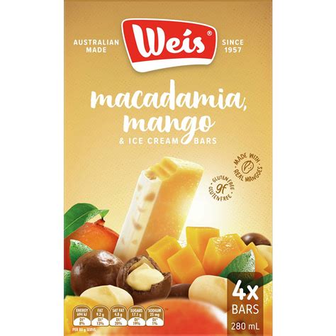 Weis Ice Cream And Fruit Bar Macadamia Mango Cream 70ml X 4 Pack Woolworths