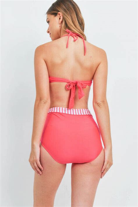 New Pink White Retro Polka Dot High Waist Bikini Pick S M L Xl Ebay