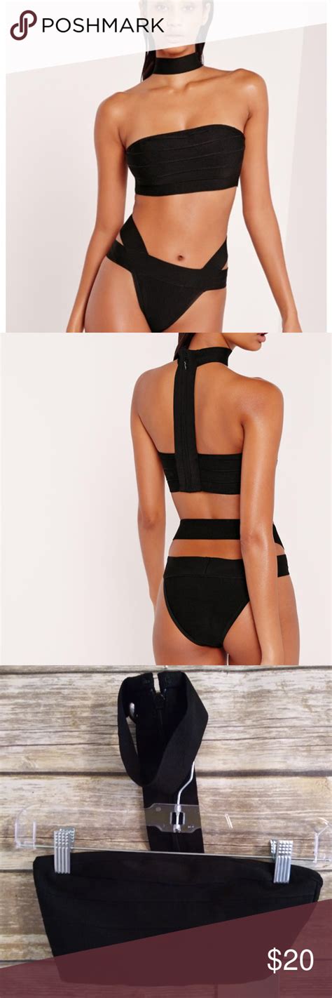 Missguided Black Bikini Top With Attached Choker Bikini Tops Black