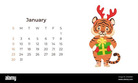 Cute cartoon tiger January 2022 calendar horizontal template Stock Vector Image & Art - Alamy