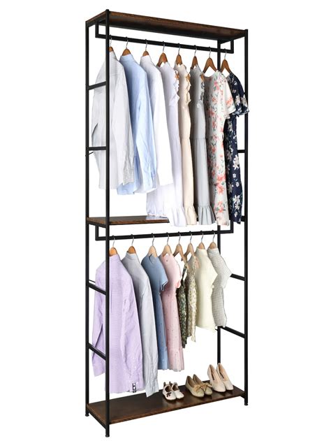 Double Rod Closet Organizer Freestanding Tall Tiers Shelves