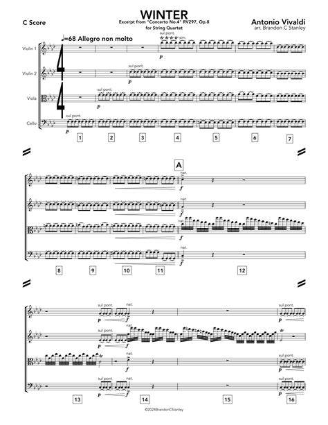 Winter Allegro Non Molto Arr Brandon C Stanley Sheet Music Antonio