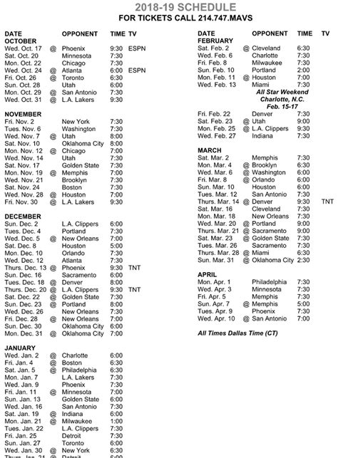 Dallas Mavs Schedule | Examples and Forms