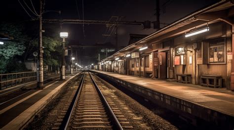 Small Train Station At Night Background, Ashizuri At Nakamura Station ...