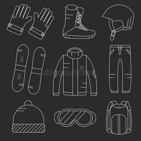 Vector Linear Snowboard Equipment Colored Icons Set Winter Sport