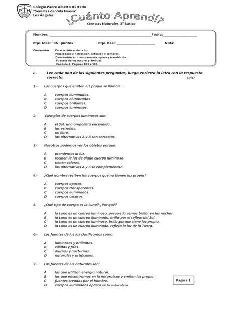 Evaluacion La Luz Pdf Ligero Dom