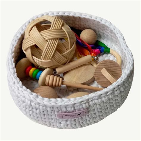 White Treasure Basket Ideal For Ages 4 6 Months And Up