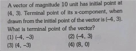 A Vector Of Magnitude 10 Unit Has Initial Point At 4 3 Terminal Point