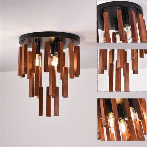 Miumaeov Rustic Semi Flush Mount Ceiling Light Fixture Wooden