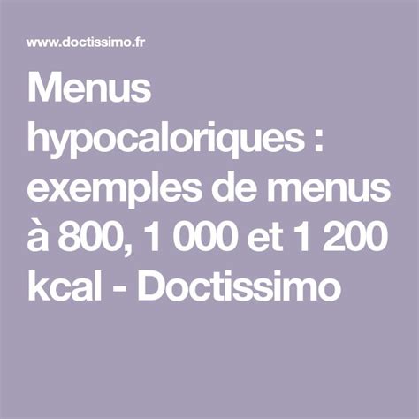 Menus Hypocaloriques Exemples De Menus Et Kcal