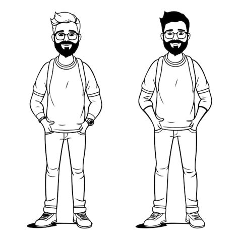 Hombres Hipsters Con Barba Y Ropa Casual Ilustraciones Vectoriales De