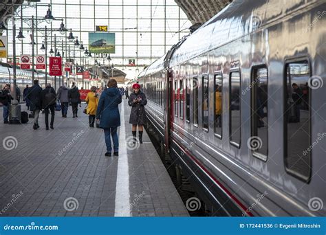 New Electric Train Aeroexpress At Kievsky Train Station Editorial Photo