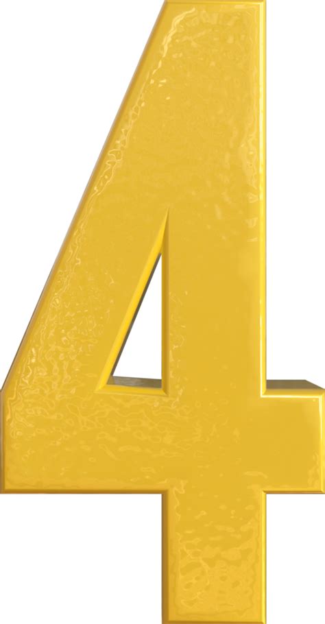 Number Four, 4 Yellow 3D Text Render 13492776 PNG