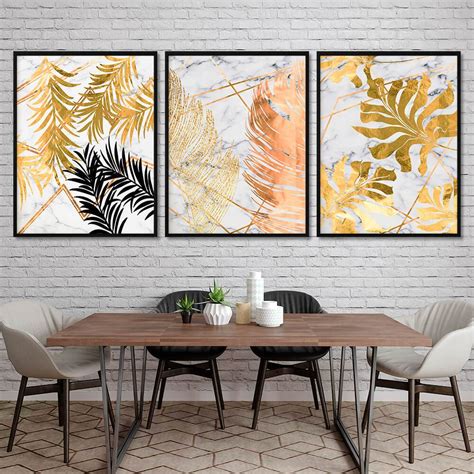 Golden Leaf Canvas Wall Art Print Mid Century Modern Wall Art