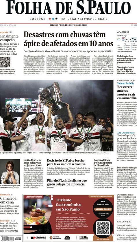 Capa Folha De S Paulo Quarta De Novembro De