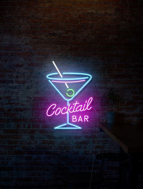 LED Cocktail Bar Neon Sign With Martini Glass Echo Neon For Bar