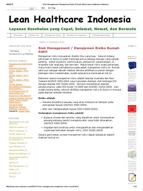 Risk Management Manajemen Risiko Rumah Sakit Lean Healthcare Indonesia Pdf Pdf