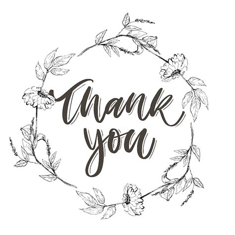 Premium Vector Cute Thank You Script Flowers Letter Text