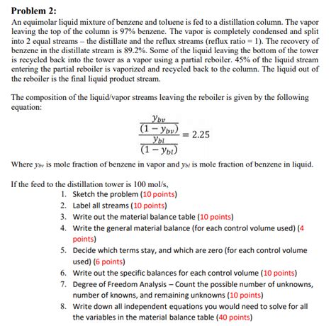 Solved Problem 2 An Equimolar Liquid Mixture Of Benzene And Chegg