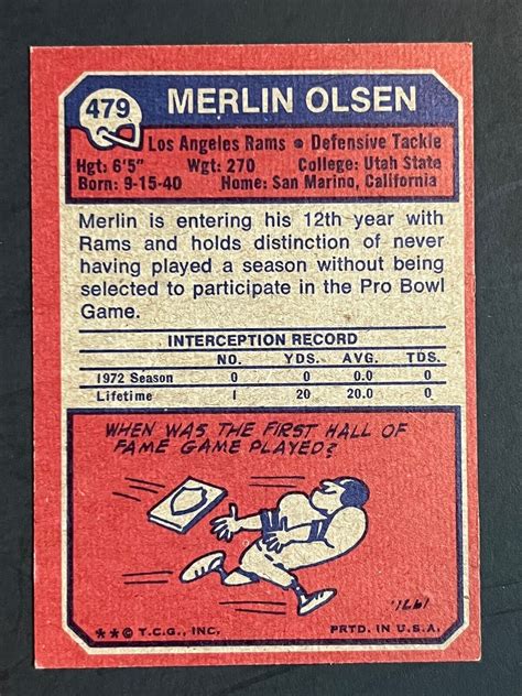 1973 Topps Merlin Olsen 479 Los Angeles Rams NM FREE SHIPPING EBay