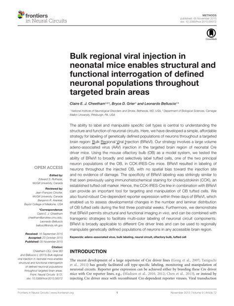 (PDF) Bulk regional viral injection in neonatal mice enables structural ...