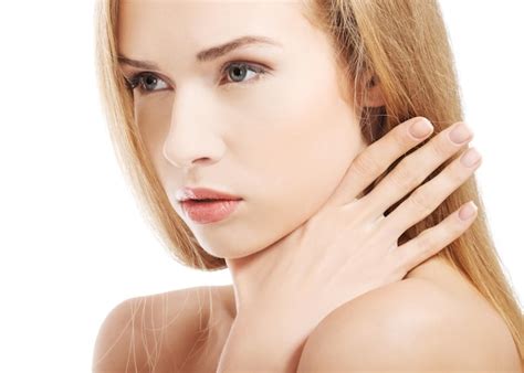 Premium Photo Close Up Of Shirtless Woman Over White Background