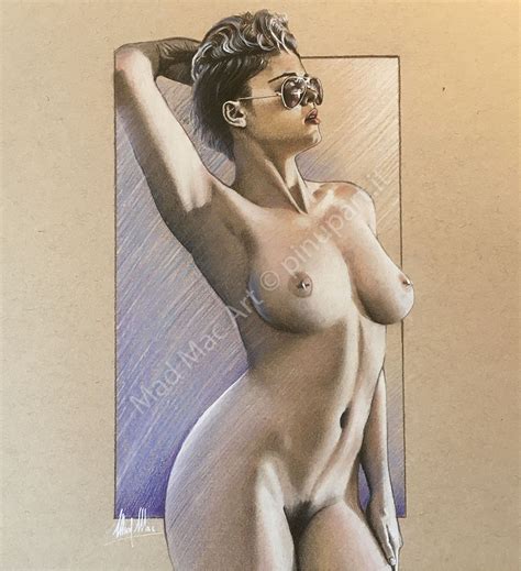 Stefania Ferrario Model Pencil Drawing Naked Mad Mac Art