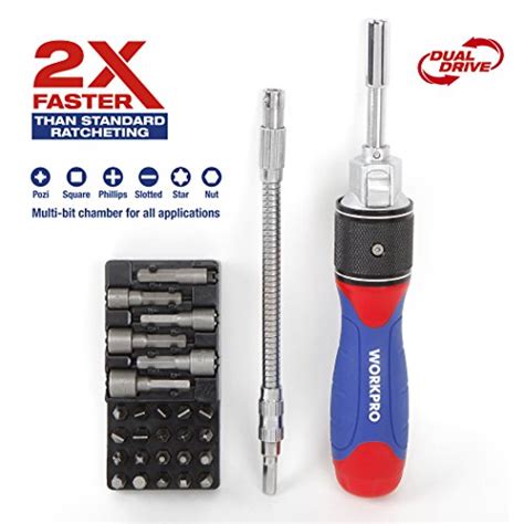 WORKPRO W021179A Dual Drive Ratchet Screwdriver Set With 2 Times Faster