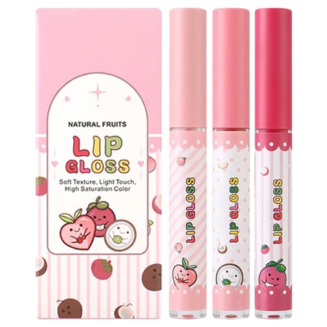 Kplfubk Velvet Pink Lip Glaze Three Fruits Set Lip Gloss Nude Cute Set