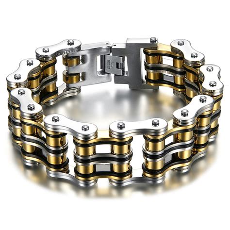 Bracciale A Catena Misura Xxl Imponente Acciaio Oro Nero Argento