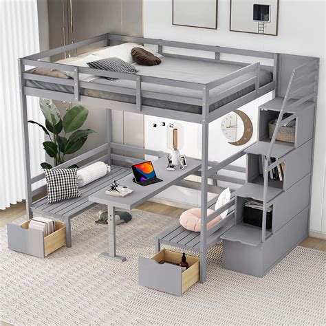 Amazon NCKMYB Wood Loft Bed With Underbed Desk And Seat Full Size