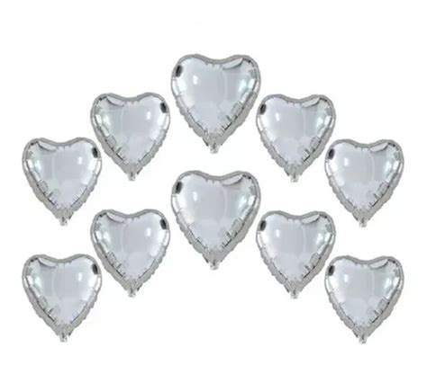 Globos látex Hiperfesta Balões Metalizados corazón plata 45cm 10