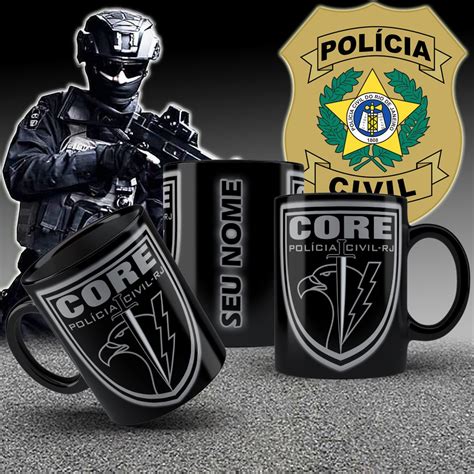 Caneca Preta Core Policia Civil Rj Personalizada Nome Shopee Brasil