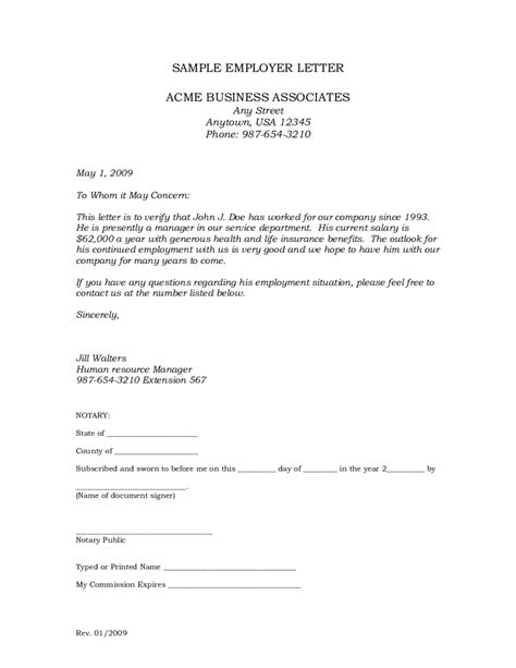 Free Printable Letter Of Employment Verification Form Sample Blank