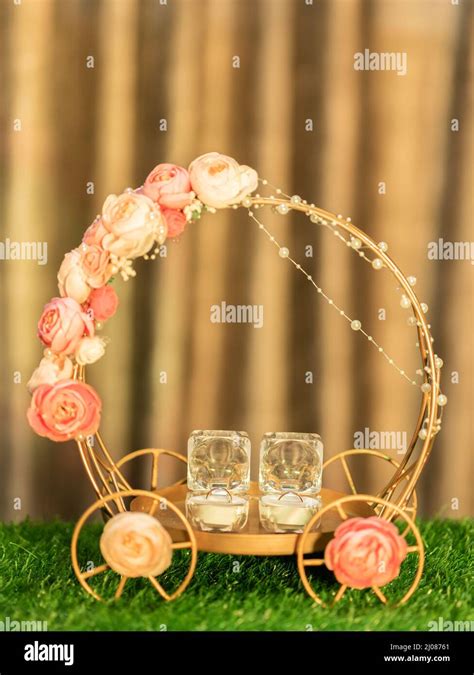 Decorative basket with engagement ring boxes Stock Photo - Alamy