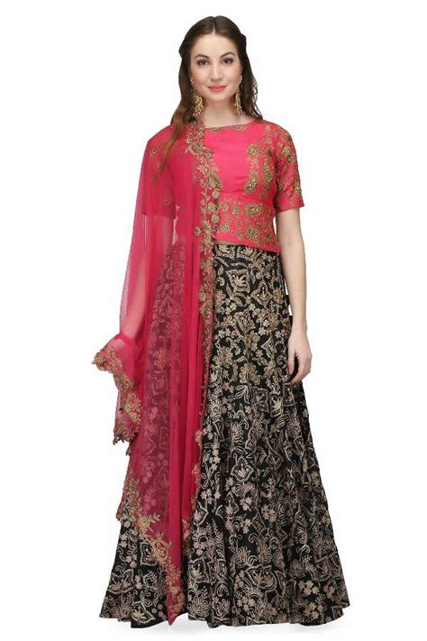 Black and Magenta Black Aari work lehenga by Ministry of Design for rent online | FLYROBE