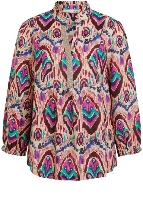 Oui Bold Aztec Print Smock Top Tunics From Shirt Sleeves Uk