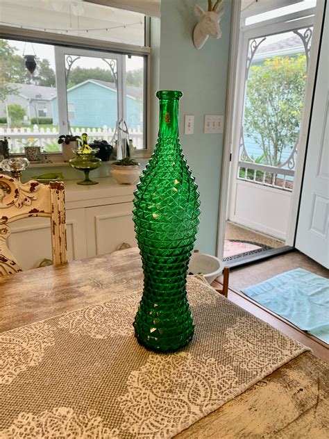 Rossini Empoli Genie Bottle Diamond Cut Hobnail Emerald Green Partial