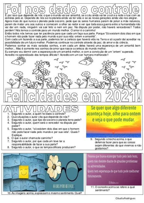 ATIVIDADES DIVERSAS CLÁUDIA Atividade para o primeiro dia de aula 2021