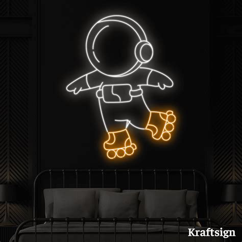 Craftnamesign Astronaut Roller Skating Neon Sign Spaceman Decor Kid