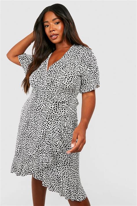 Plus Dalmatian Print Ruffle Tea Dress Boohoo Uk