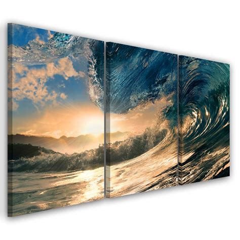 Leinwandbild 3 Teilig Wellen Meer Sonne Landschaft Wall Art De