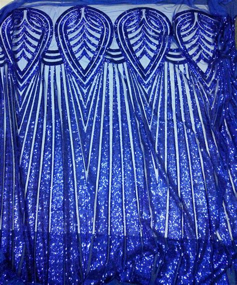 Royal Blue Sequin Fabric Mesh Embroidery Lace Fabric Prom Gown Etsy