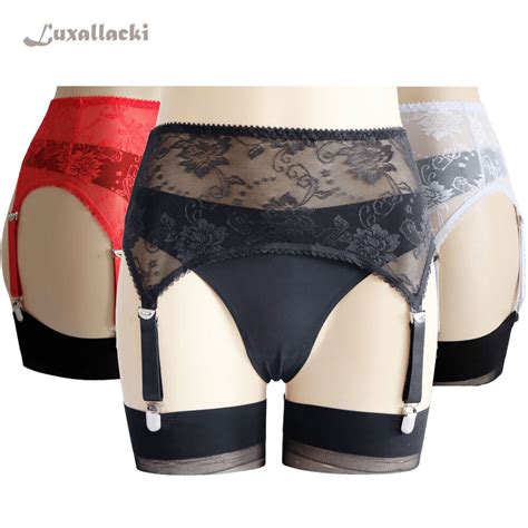 Luxallacki Sheer Floral Lace 4 Straps Suspender Garter Belt Underwear